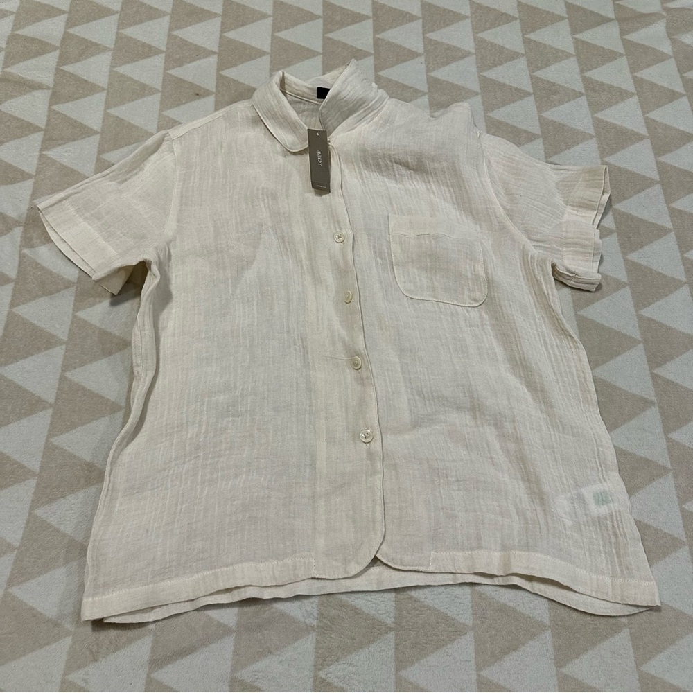 J crew soft gauze shirt sleeve pajama top natural button down collared